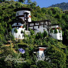 This watchtower (ta dzong) overlooking the Trongsa Dzong